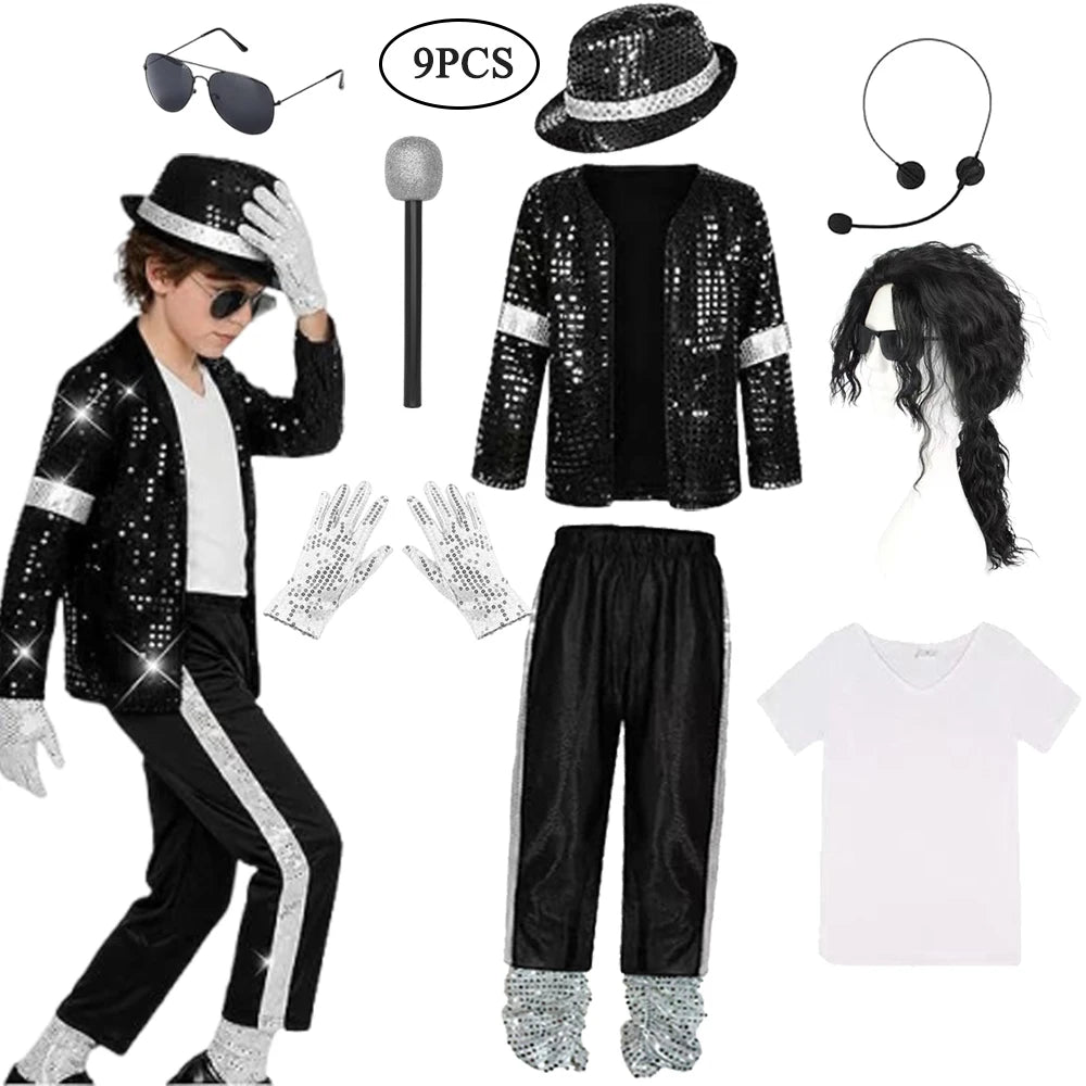 Fantasia de Halloween para Crianças, Traje de Superestrela Cantor Michael Jackson, Roupa de Performance de Dança, Fantasia Infantil para Meninos e Meninas