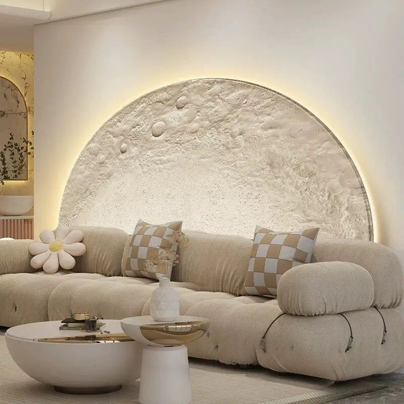 Pintura Decorativa para Sala de Estar com Tema Lunar, Pintura com Lâmpada LED de Parede, Painel de Fundo, Sensação de Alto Padrão, Pintura Suspensa em Arenito