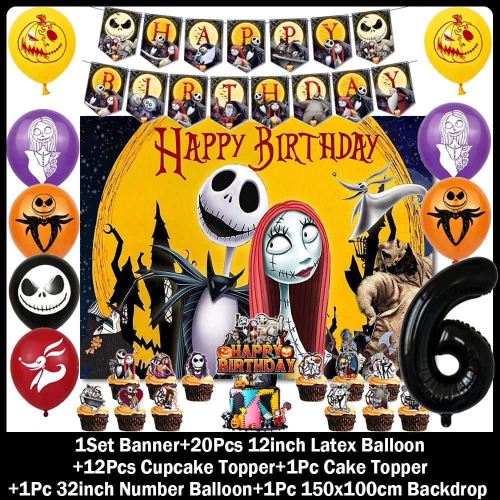 Decorações de Aniversário com Tema de Halloween, Painel de Fundo de O Estranho Mundo de Jack, Balões de Festa, Topos de Bolo - Kasa & Pet