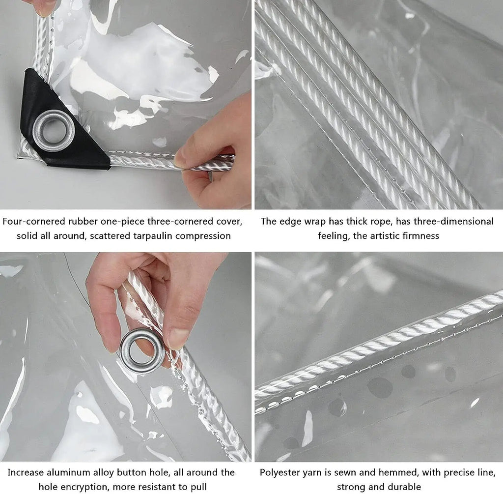 Encerado Plástico com Ilhós para Móveis de Jardim, Transparente, Impermeável, PVC, Estufa de Plantas, Pet Hutch, Telhado Coberto, Impermeável