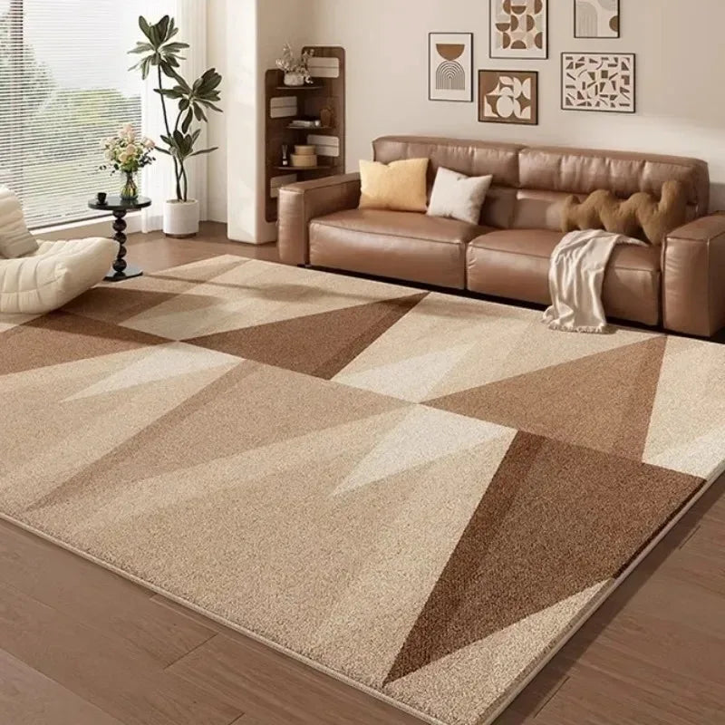 Tapete Grande para Sala de Estar e Quarto, Bege e Marrom, Estampa Abstrata de Linhas Onduladas, Carpete Macio, Decoração Moderna Minimalista para Casa
