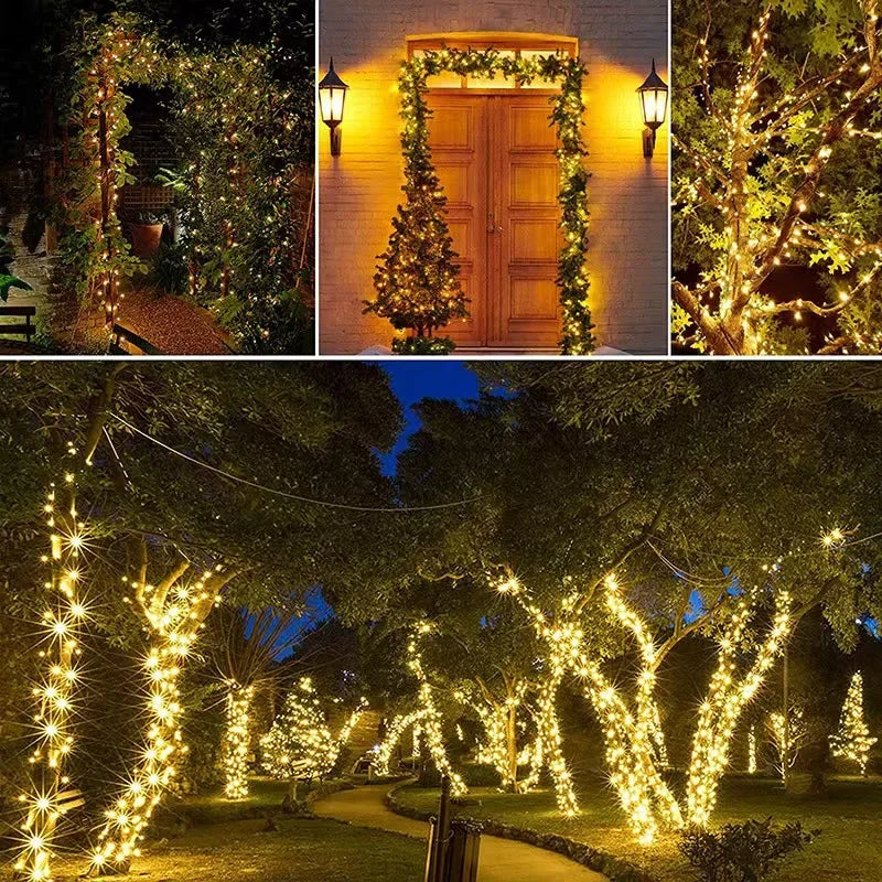 Luzes de Cordão Solares LED 300LED 8 Modos à Prova d'Água Luzes de Fada Alimentadas por Energia Solar para Decoração de Natal ao Ar Livre Lâmpada Estrelada