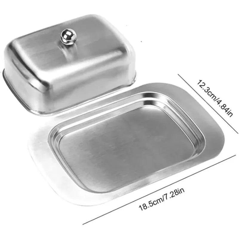 Prato de Manteiga em Aço Inoxidável, Bandeja de Queijo, Recipiente para Pão e Queijo, Bandeja Moderna Francesa para Servir Manteiga com Tampa e Alça