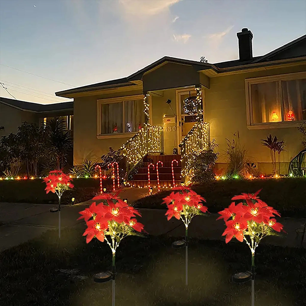 Luz de Flor Artificial de Natal LED Solar, Ideal para Decorar Jardins, Gramados e Pátios