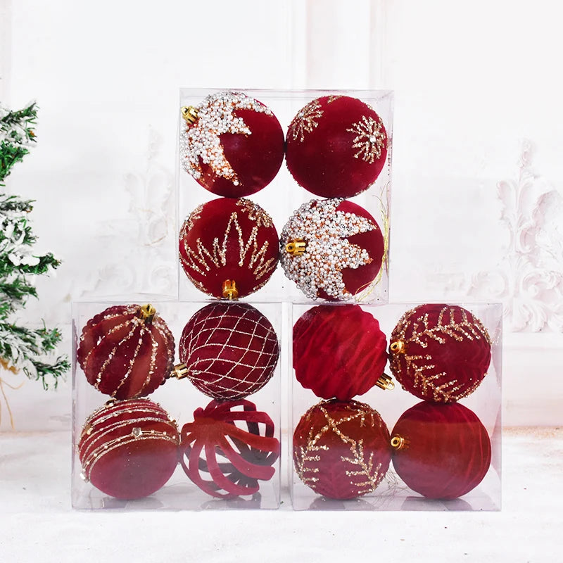4 pçs 8cm vinho vermelho bola de natal ornamento decoração da árvore de natal esferas pingente textura de veludo bola ano novo decoração para casa