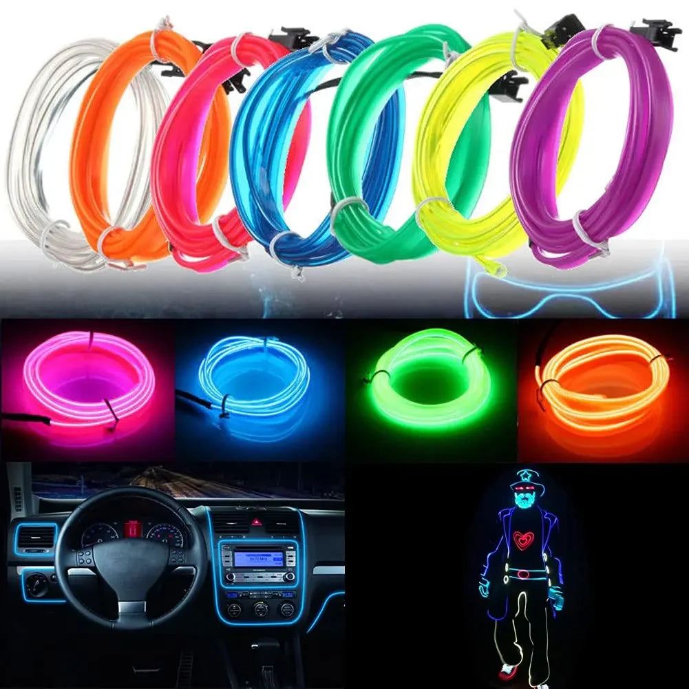 5m interior do carro conduziu a luz de tira néon el fiação lâmpada decorativa para auto diy flexível luz ambiente usb festa atmosfera diodo