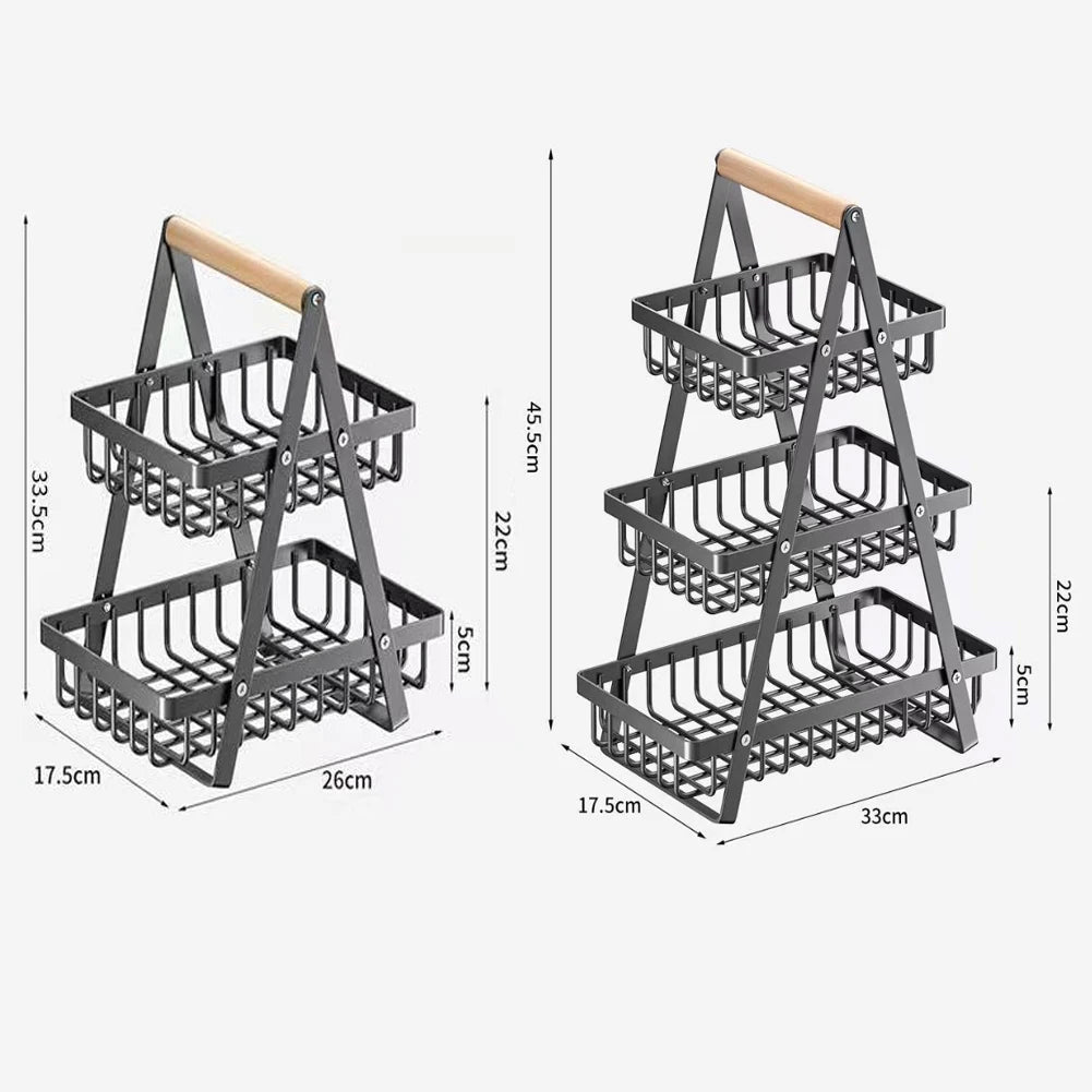 Cesta de armazenamento multifuncional de camada dupla de ferro, prateleira de mesa, mesa de armazenamento de lanche e frutas, com duas camadas de armazenamento na parte superior