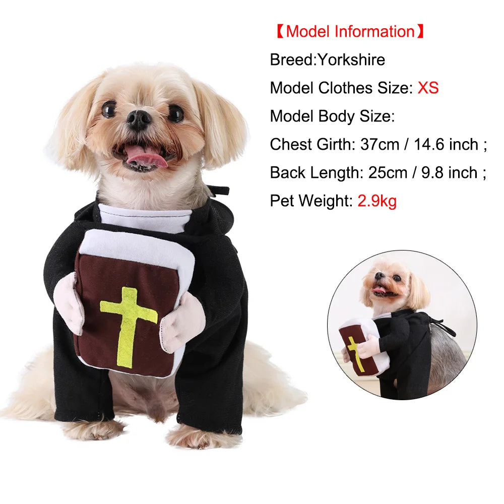 Halloween animal de estimação sacerdote traje engraçado roupas para cães com cruz da bíblia para cães pequenos grandes gatos filhote de cachorro vestir-se vestuário de natal presentes