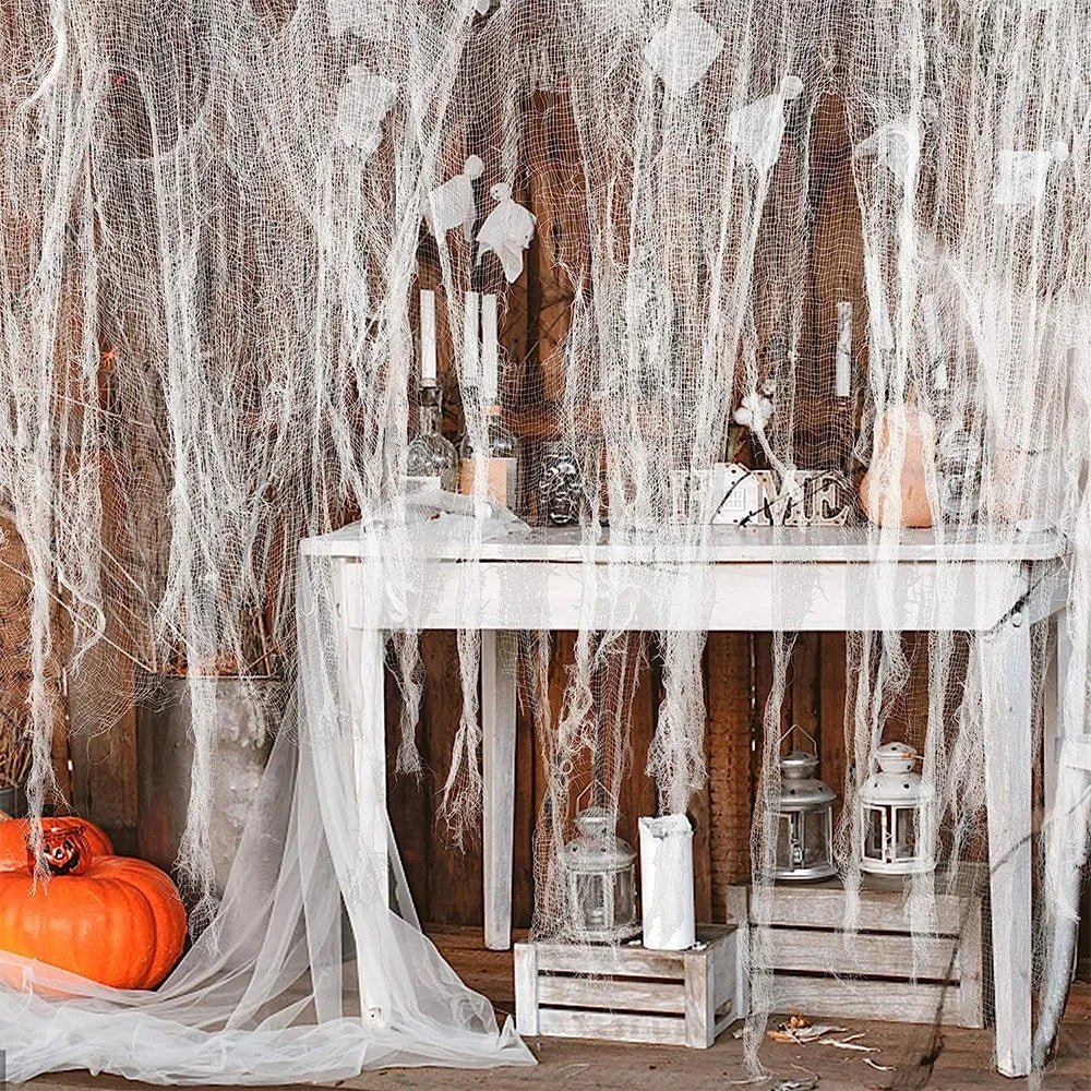Decoração de halloween pano assustador assustador branco preto gaze tecido horror casa janela porta capa adereços assustador festa decoração favores - Kasa & Pet