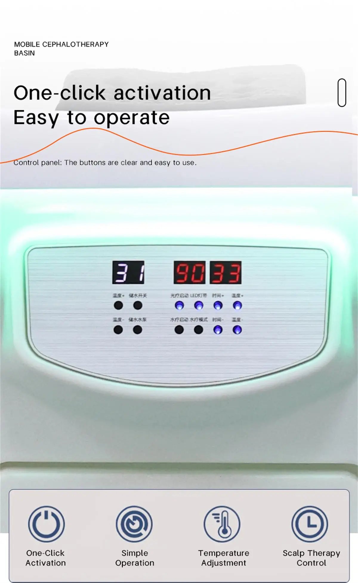 Bacia de spa com cabeça de armazenamento de água conveniente de 60L com circulação de água e função de aquecimento, bacia de salão de cabeleireiro, com tanque de drenagem