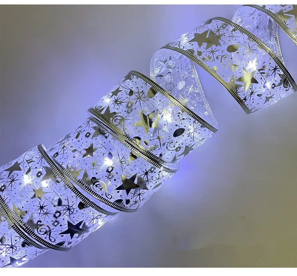 Luzes de Natal em Fita LED, Luzes de Cordão de 1 a 10M, Lâmpada de Fita com Glitter em Forma de Floco de Neve para Decoração de Árvore de Natal e Festas