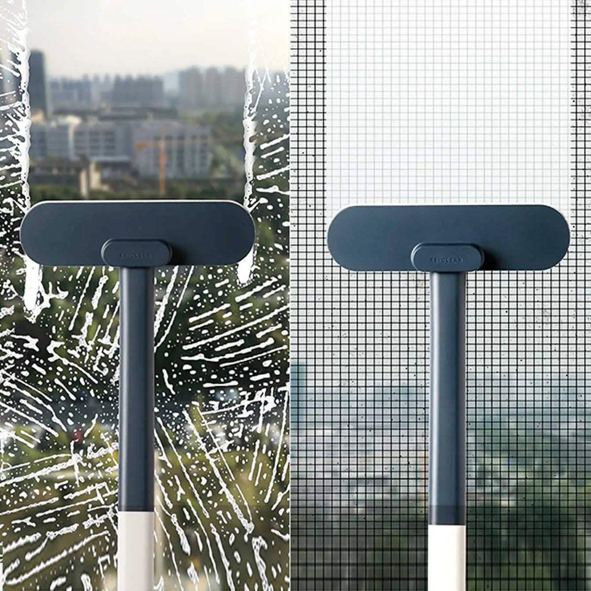Escova Multifuncional de Cabo Longo para Janelas, Escova de Limpeza de Uso Duplo (Úmido e Seco), Escova para Vidros, Sofá, Parede, Pelos de Animais, Limpeza de Carpetes