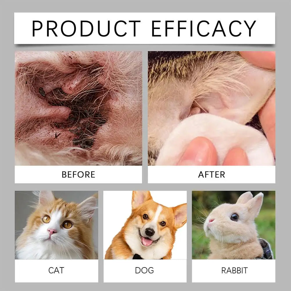 Gotas para Cuidado de Ouvidos de Animais de Estimação para Cães e Gatos Sensíveis, Seguras e Eficazes, 1/2/3 CAIXAS, Aliviam Coceira, Reduzem Odor, Líquido de Limpeza de Cera de Ouvido para Animais de Estimação