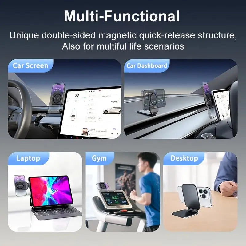 Suporte de Telemóvel Magnético Duplo, Suporte para Telemóvel Ultrafino Dobrável, Suporte de Telemóvel Multifuncional para Carro, Suporte Ajustável para Smartphone