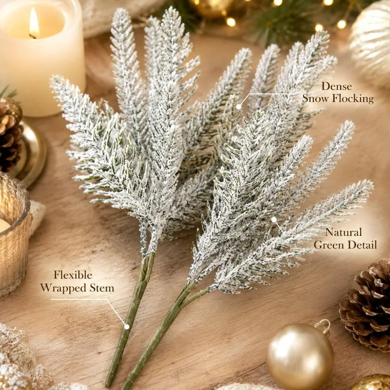 Galhos de Pinheiro Artificiais de Natal com Agulhas de Pinheiro Nevadas, Guirlanda de Planta Artificial para Decoração DIY