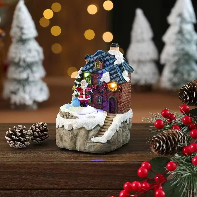 Caixa de Música Iluminada de Natal, Ornamento de Papai Noel em Resina, Caixa de Presente, Decoração de Natal para Casa, Cozinha, Café, Janela, Festa de Fim de Ano