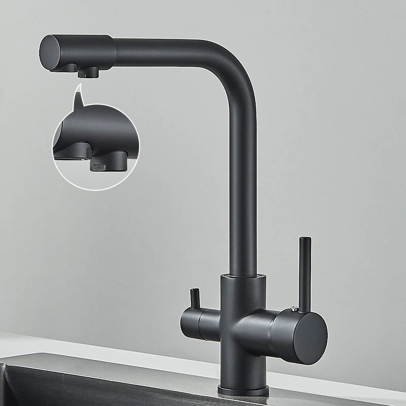 Preto cinza cachoeira torneira da cozinha misturador filtro de água potável torneira da cozinha pia água quente e fria para cozinha - Kasa & Pet
