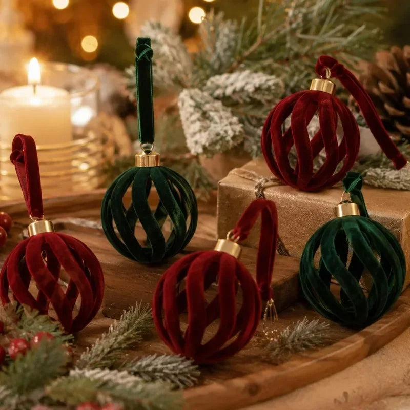 Bolas de Natal de veludo, 6 cm, vermelhas e verdes, com acabamento aveludado, enfeites para árvore de Natal.