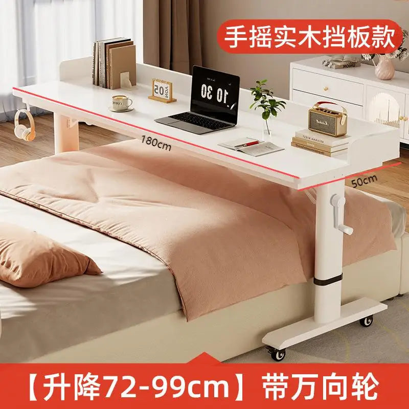 Mesa para laptop com cama ajustável e rodas |   Mesa de computador com rodinhas para móveis de quarto |   Mesa de madeira maciça com manivela manual