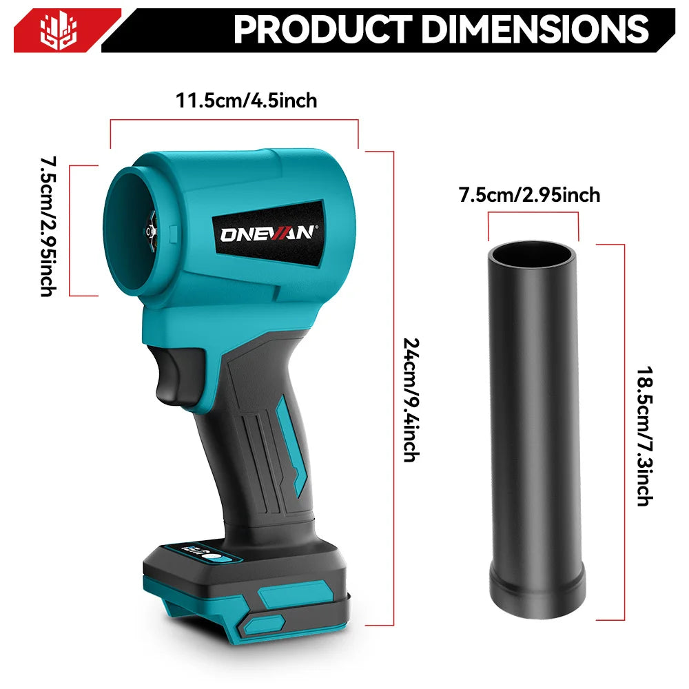 Onevan 400m/s ventilador turbo elétrico sem escova, 4000w, 300000rpm, ferramenta de sopro de poeira de folhas sem fio para makita, pino de bateria de 18v
