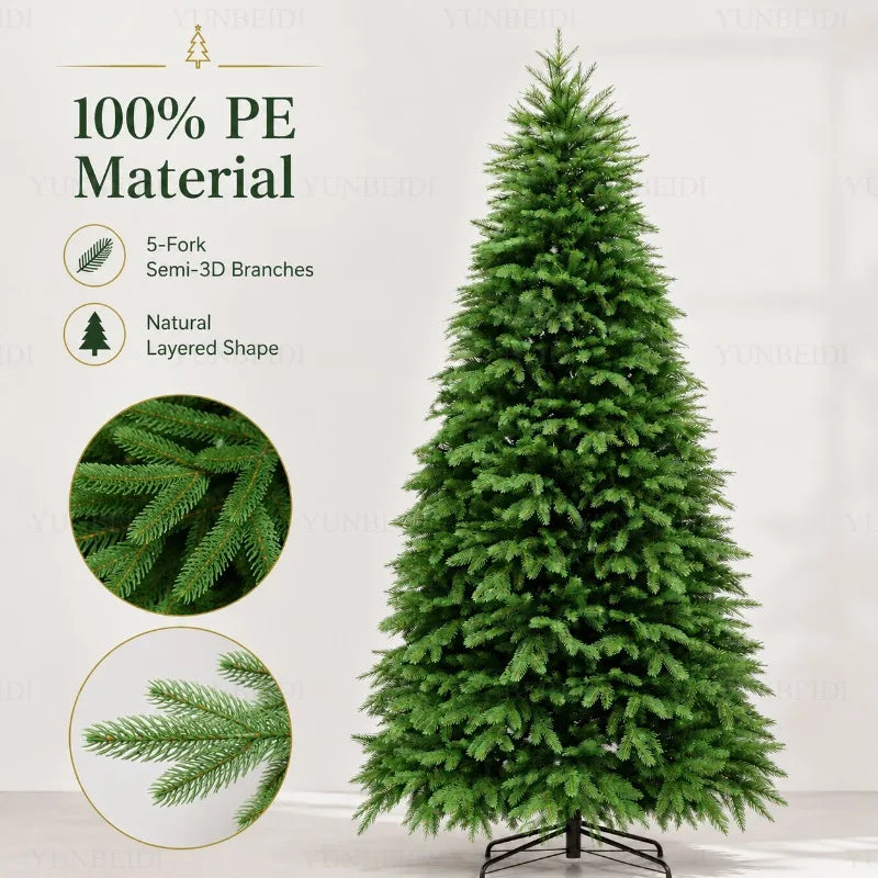 Árvore de Natal Artificial 100% PE com Luzes LED de Alta Qualidade, Grande Árvore de Natal de 1,2m a 2,4m para Decorações de Natal em Casa