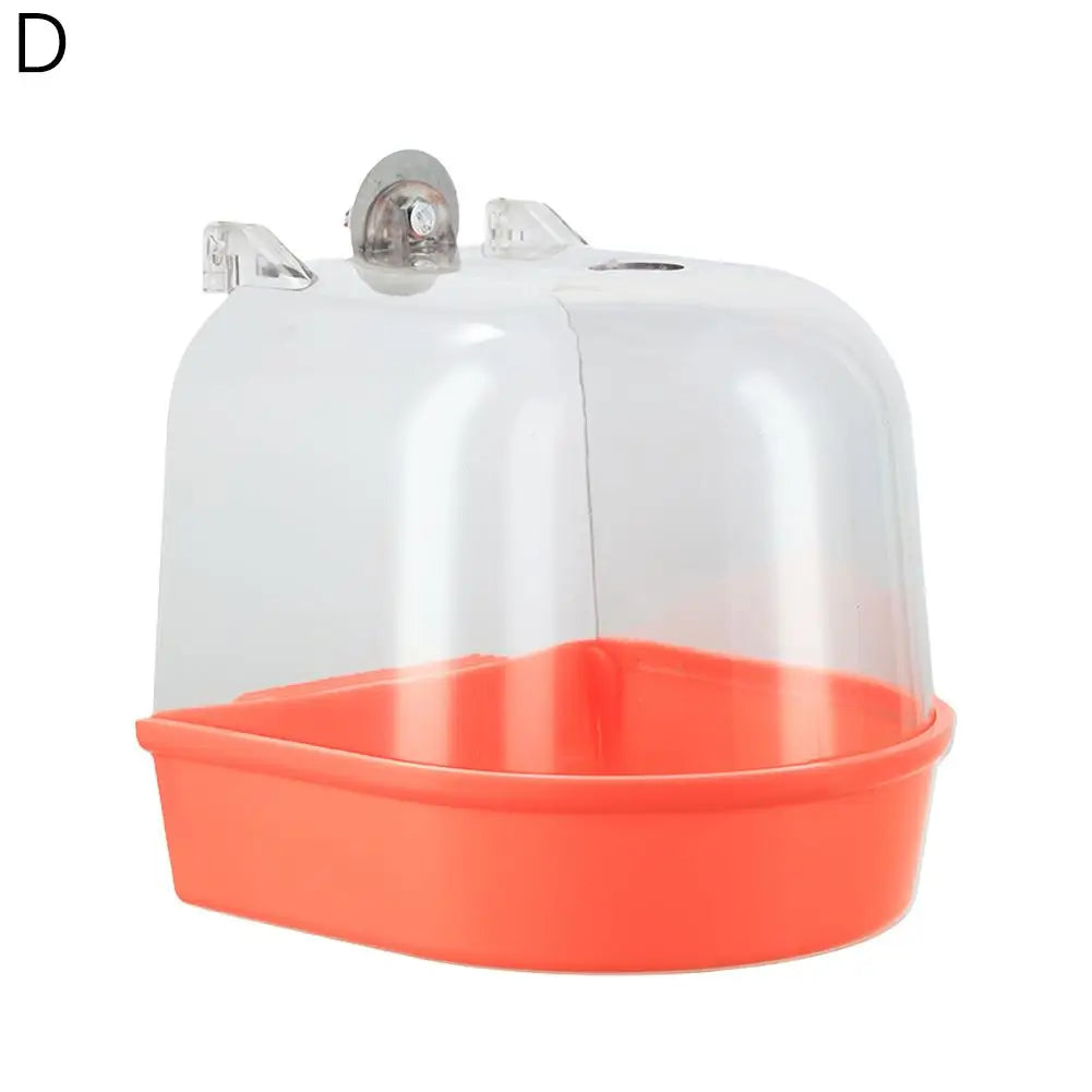 Banho de pássaros para limpeza de gaiola, suprimentos para animais de estimação, calopsita, banheira de pássaros com ganchos pendurados, acrílico transparente, cubo de banho de pássaros