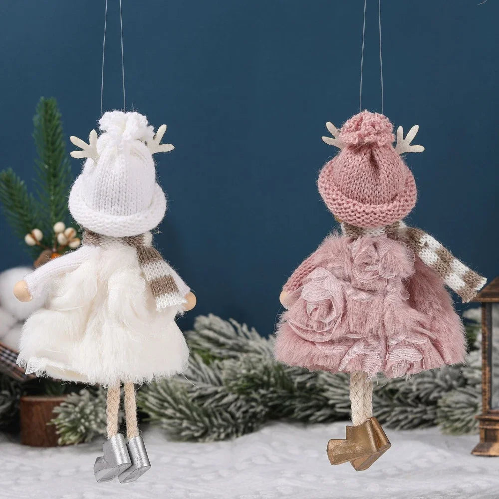 Natal Pendurado Malha Sequin Saia, Anjo Xmas Árvore Pingente Enfeites, Decoração de Casa, Noel, Presentes, 2022