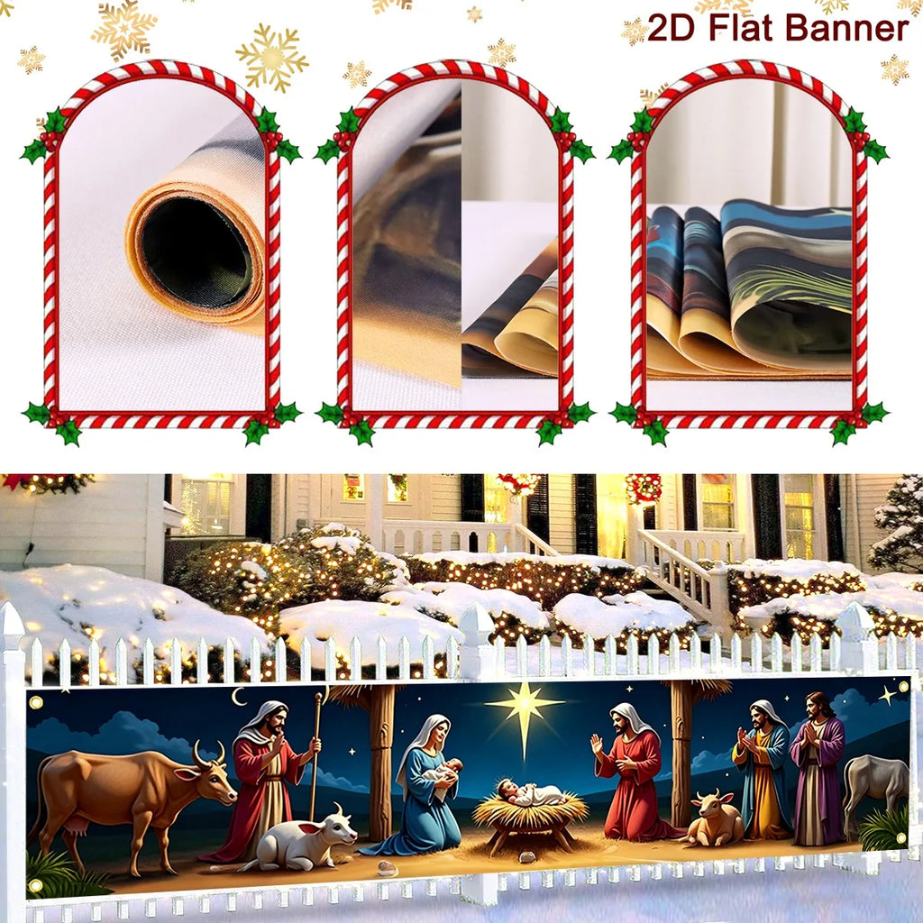 Banner de Cena de Natividade de Natal 200*40cm, Fundo de Poliéster para Decoração de Festa em Casa, Interior e Exterior, Decorações de Natal 2026