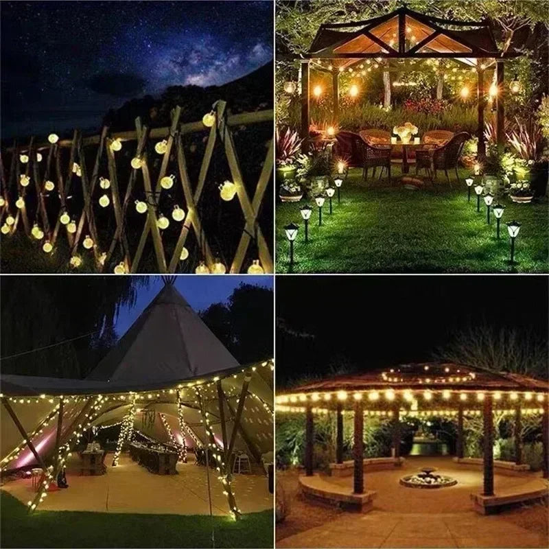 Luzes de cordão solares para exterior, luzes de globo de cristal LED, luzes de fada solares à prova d'água para decoração de jardim, Natal e exteriores
