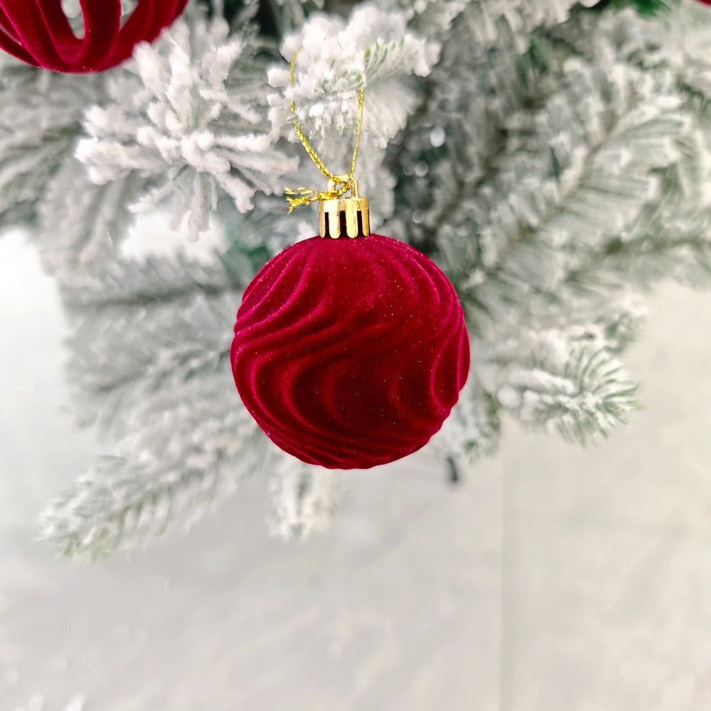 30 Bolas de Natal de Veludo, Enfeites de 6CM, Bolas de Natal Flocadas, Pingentes para Pendurar na Árvore de Natal, Decoração Festiva para Casa