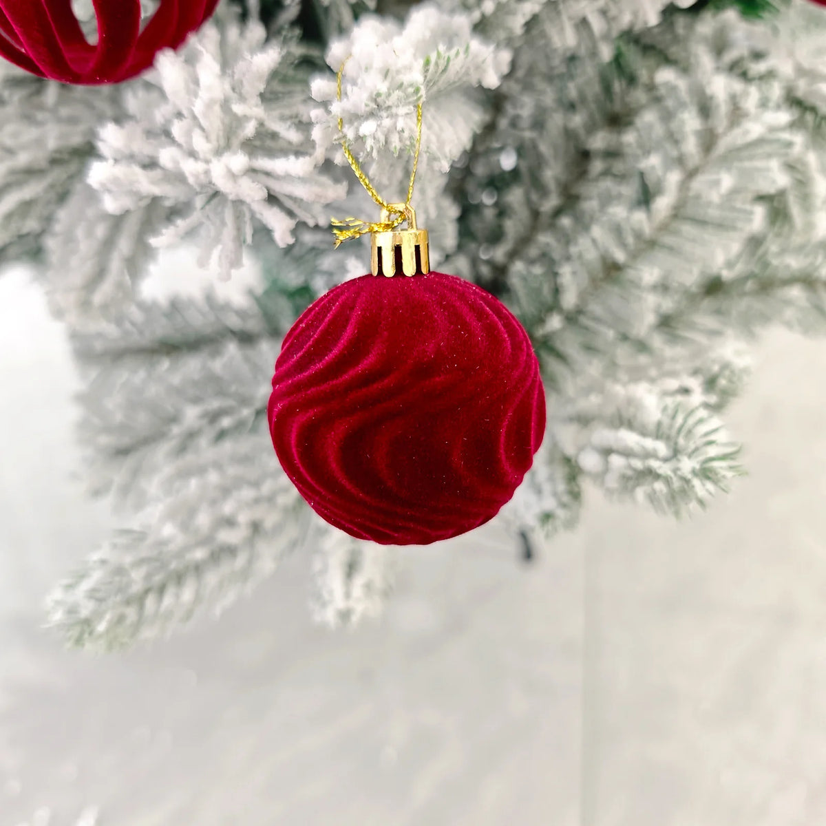 30 Bolas de Natal de Veludo, Enfeites de 6CM, Bolas de Natal Flocadas, Pingentes para Pendurar na Árvore de Natal, Decoração Festiva para Casa