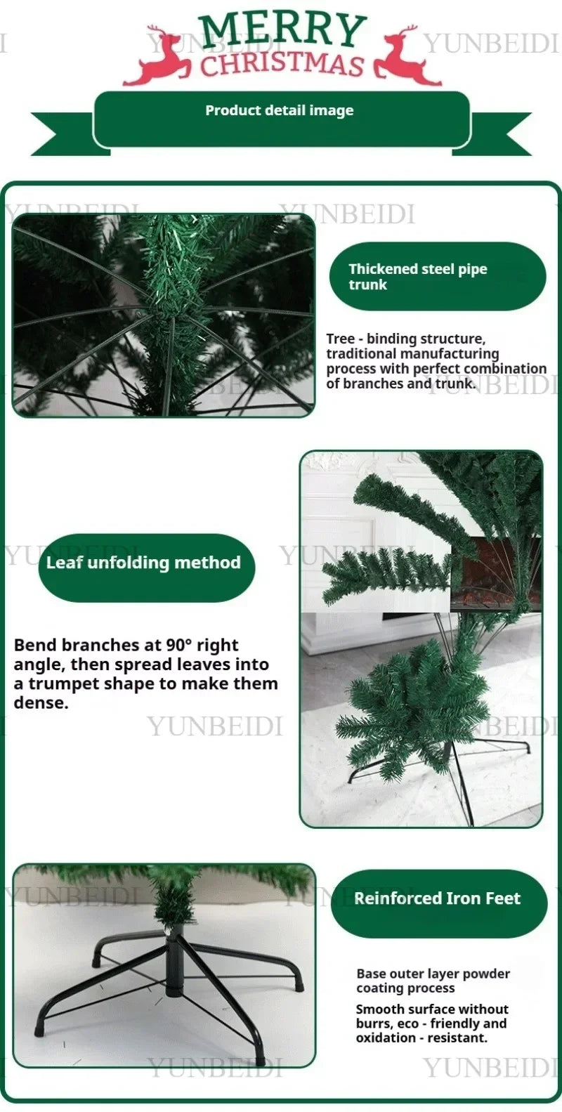 Árvore de Natal Artificial Grande em PVC com Luzes LED, de 120cm a 300cm, Decoração para Festa de Natal e Ano Novo em Família