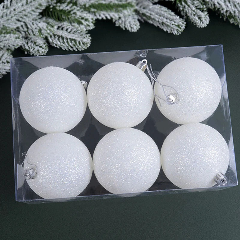12/6 pçs bolas de natal brancas árvore de natal pendurado ornamentos glitter bola de natal bauble pingentes decoração para casa presentes de ano novo noel