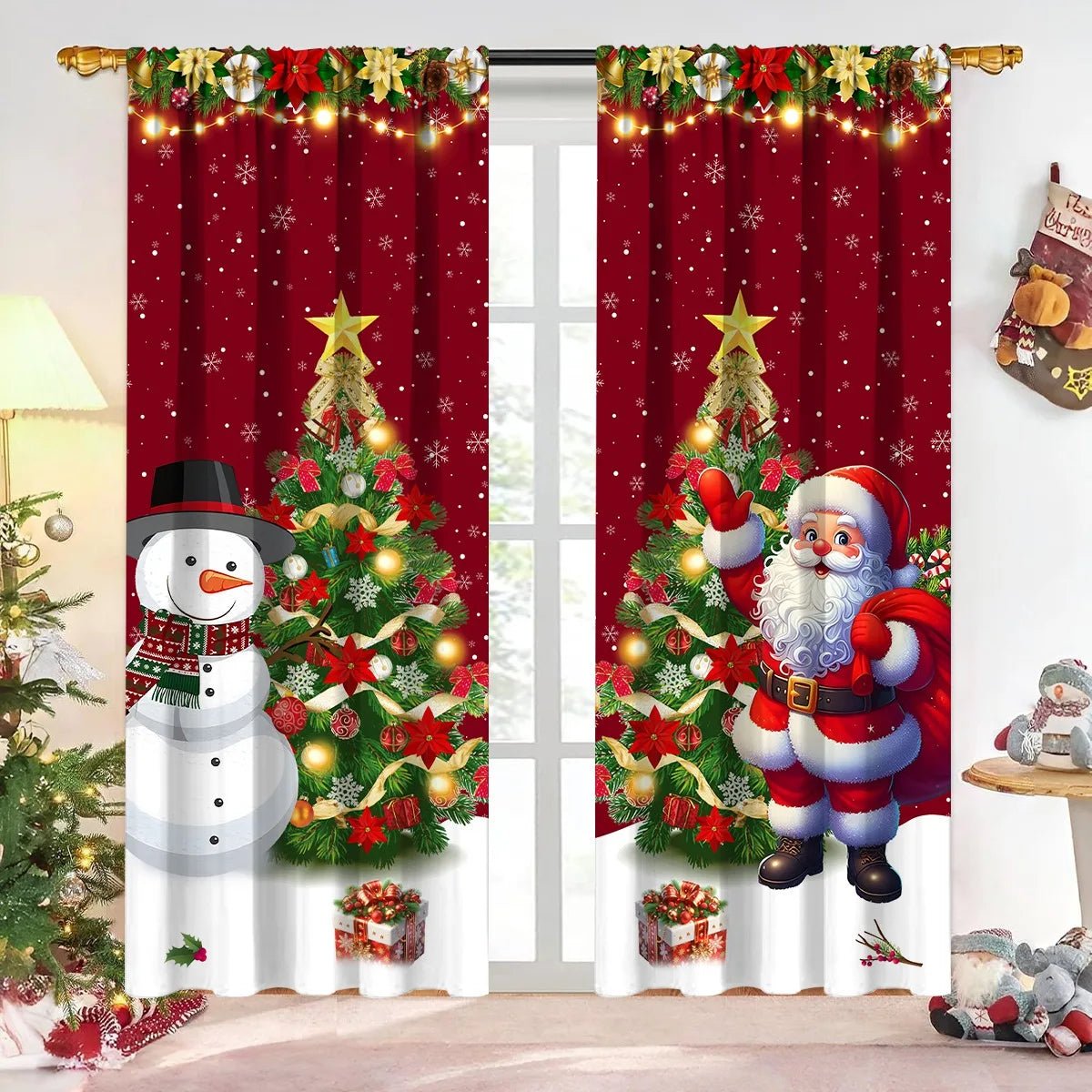 1/2 peças de cortina de Natal, decoração de Feliz Natal para casa, cortina de Natal 2025, enfeites de janela, presente de Natal 2026.