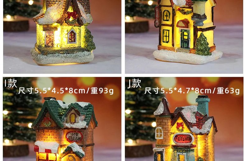 Natal led luz casa enfeites de árvore de natal led resina pequena vila casa natal brilho decoração presente feliz ano novo decorações dc05