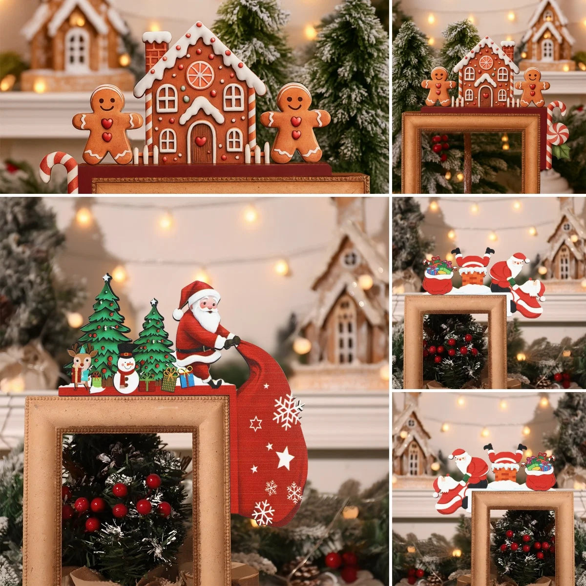 Decoração de moldura de porta de natal decoração de feliz natal para casa 2025 pingente enfeites de madeira de natal Navidad Natal presente de ano novo