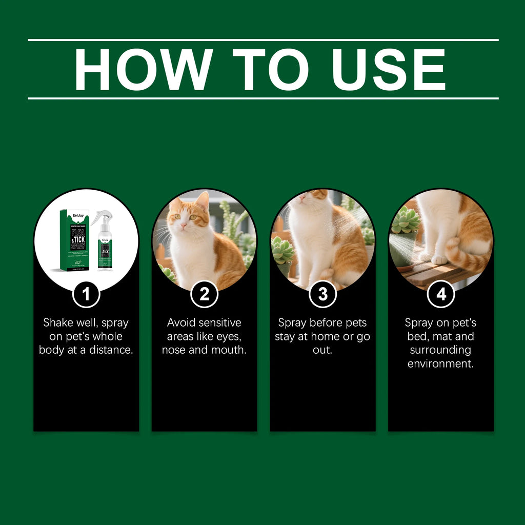 Spray Repelente de Pulgas e Carrapatos para Animais de Estimação com Extrato de Plantas para Gatos e Cães