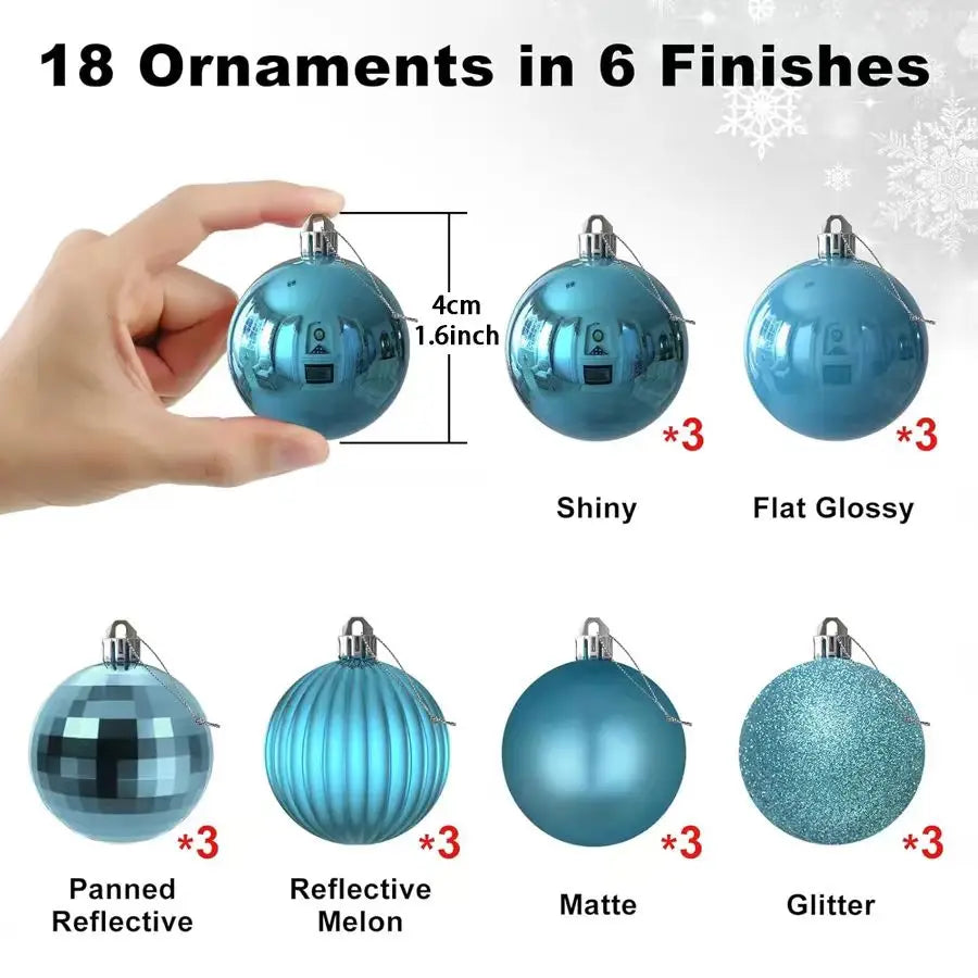 Conjunto de enfeites de bolas de natal, 3/4/6cm, enfeites inquebráveis de natal, bolas suspensas para festa de feriado, decoração de casamento (tira e azul)