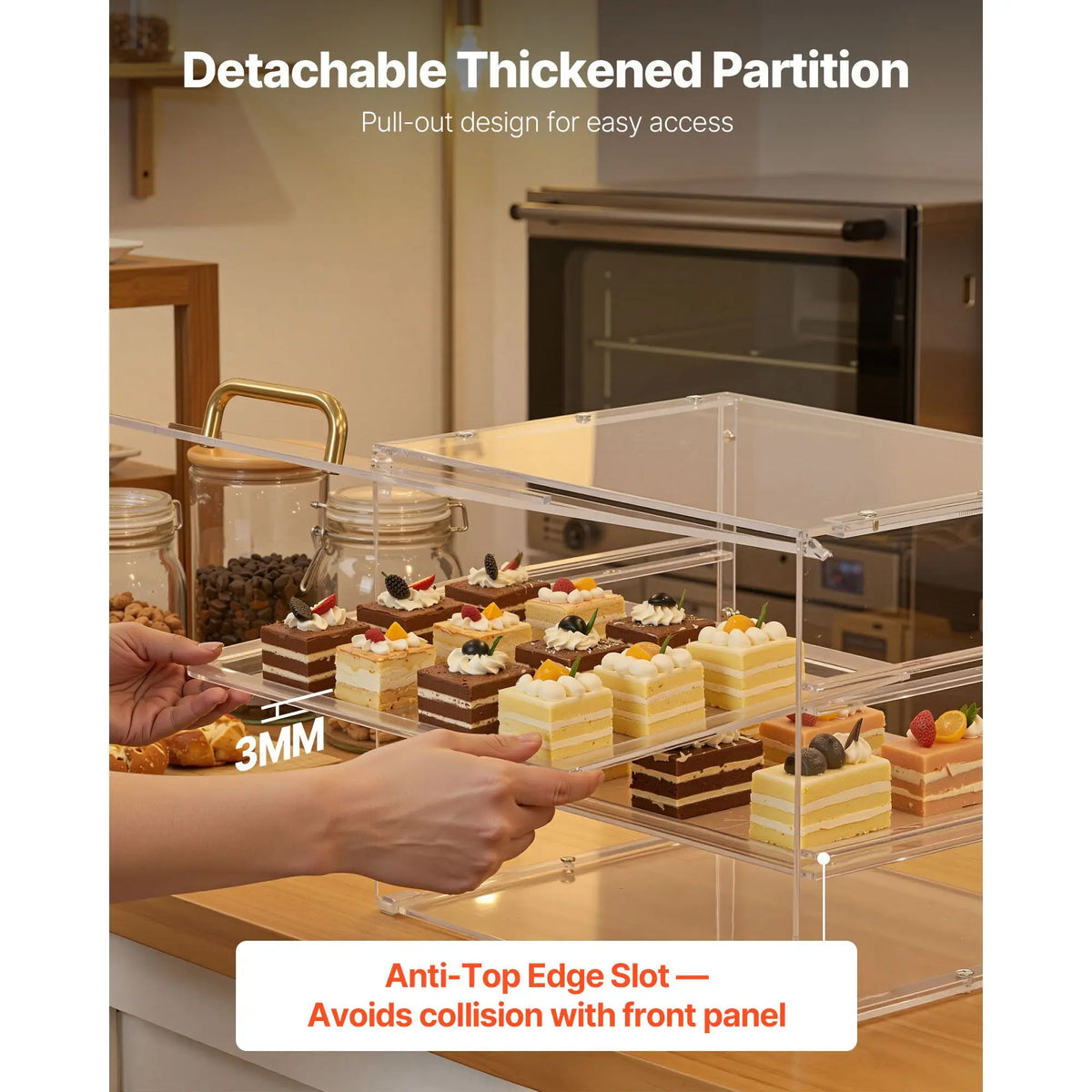 Commercial 3-Tier Countertop Bakery Display Case Clear Acrylic Pastry Bread Cake Cabinet for Kitchen & Party