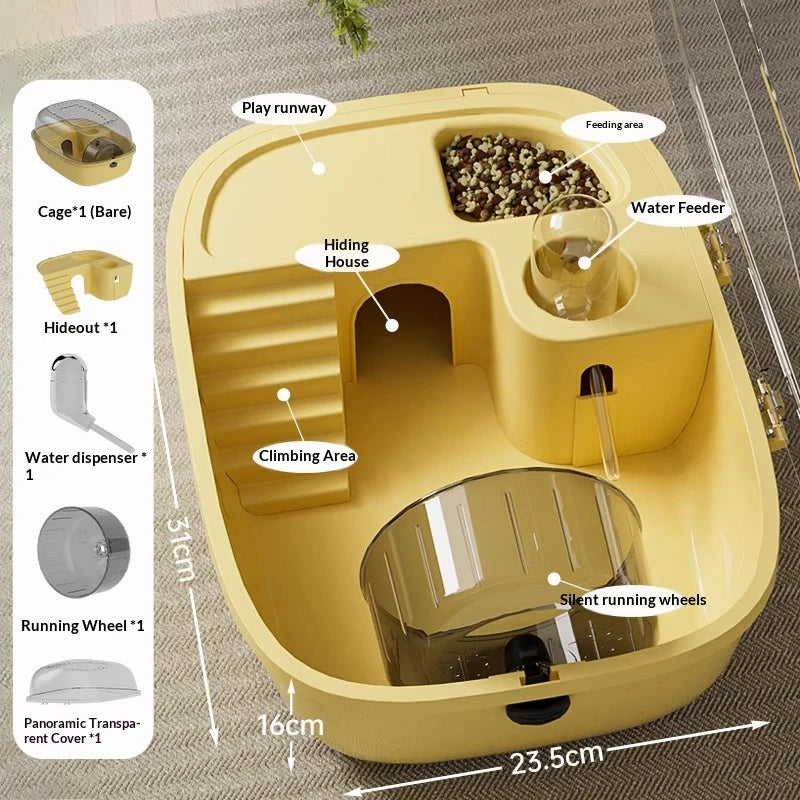 Gaiola de Luxo para Hamster Dourado de Grande Capacidade, Habitat Villa com Plataforma Grande de 2 Camadas, Ninho para Esconderijo, Suprimentos para Pequenos Animais de Estimação