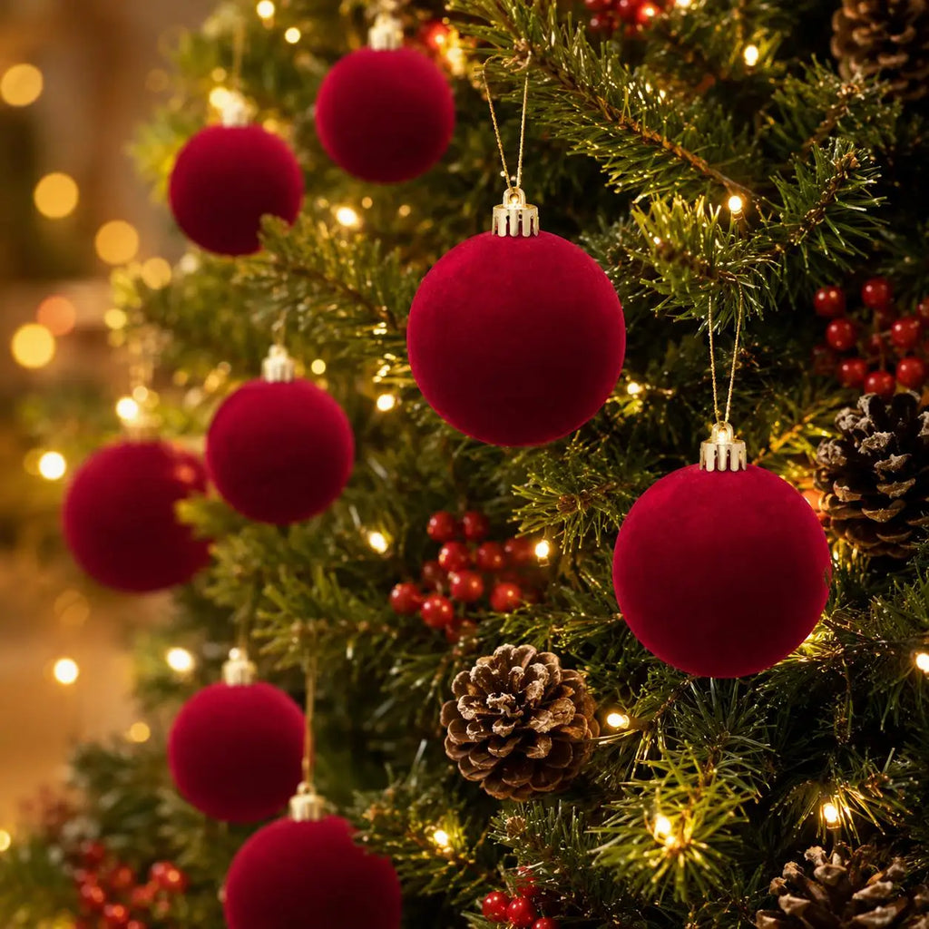 Conjunto de 34/16 Bolas de Natal em Veludo Borgonha, Decorações Perfeitas para Árvore de Natal - Enfeites de Bolas de Natal para Halloween, Ação de Graças, Aniversários e Casamentos, Decorações Duráveis de Plástico