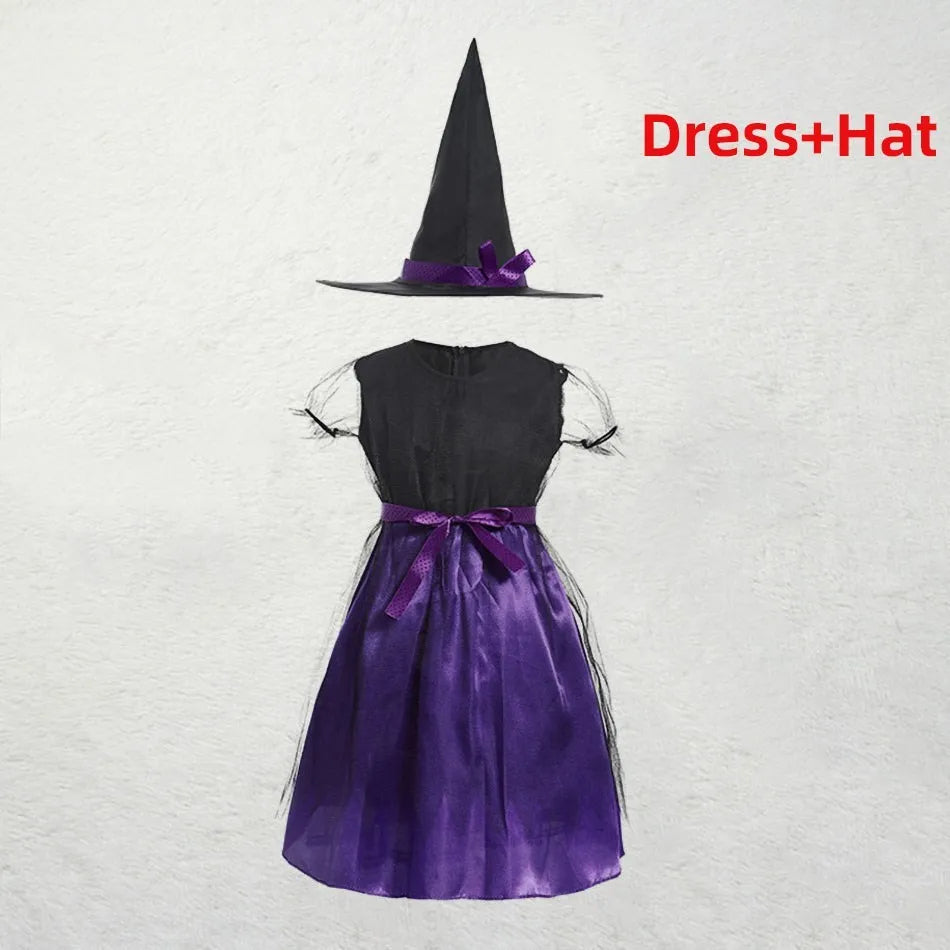 Crianças traje de bruxa meninas conto de fadas feiticeiro vestido crianças halloween abóbora roupas bebê bat aranha festa cosplay outfit 2-15t