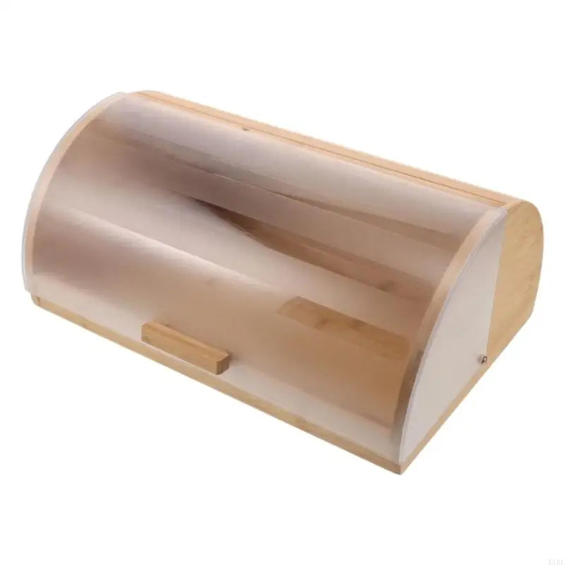 Caixa organizadora pão bambu natural com tampa transparente para frescor e fácil visualização, perfeita para armazenamento