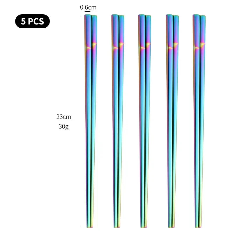 5 pares de pauzinhos de aço inoxidável reutilizáveis, pauzinhos portáteis de comida, pauzinhos de metal coreano, acessórios de cozinha, máquina de lavar louça segura