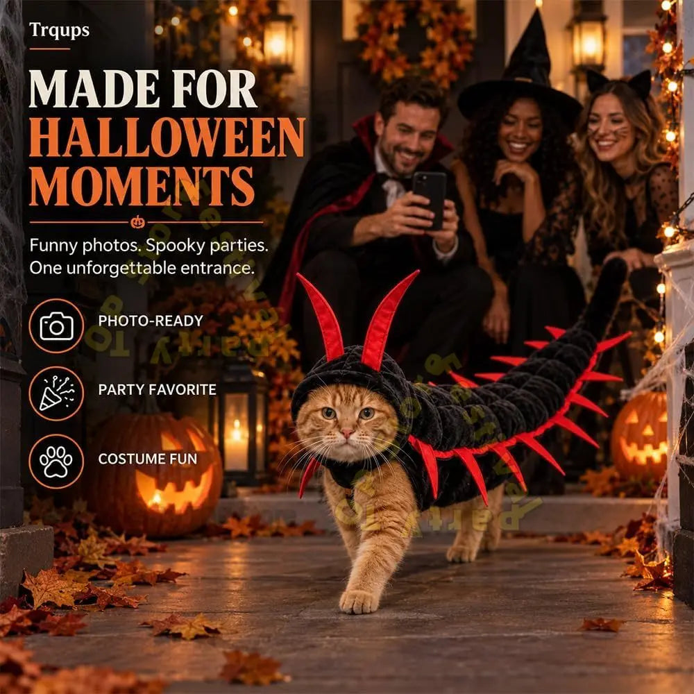 Fantasias de Halloween de Centopeia para Gatos e Cães, Roupas de Cosplay 3D de 50'', Roupa de Halloween para Animais de Estimação, Adereço Fotográfico para Uso Externo