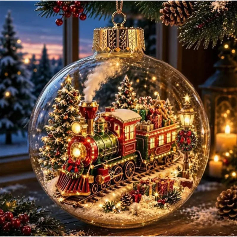 Bola de Diorama de Natal Transparente, Enfeite Luminoso, Cenário Festivo, Enfeite para Pendurar na Árvore de Natal, Decoração de Inverno para Festas e Casa, Enfeite para Janela, Natal