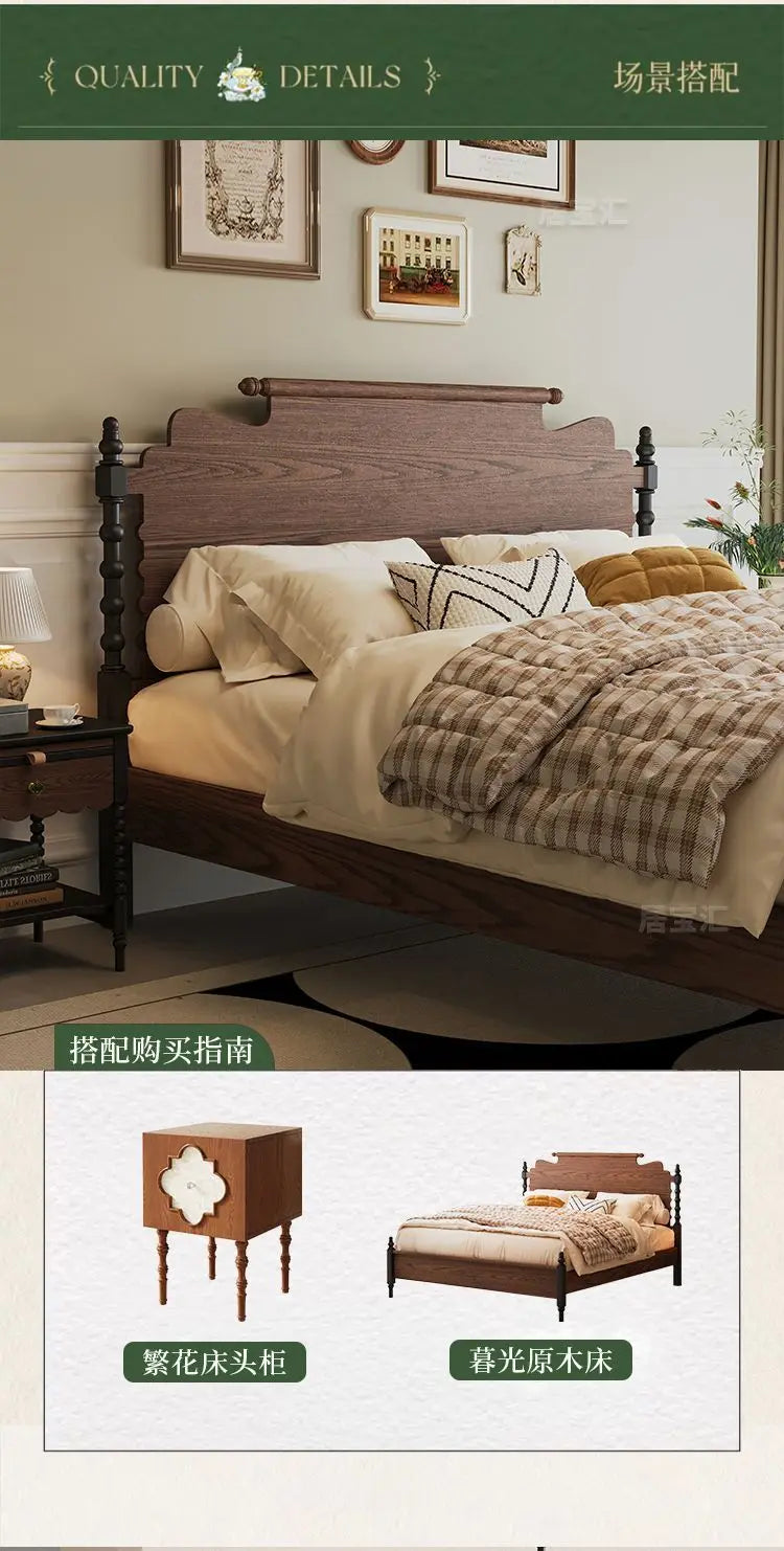 Mesa de Cabeceira Antiga de Luxo de Alta Qualidade em Madeira de Freixo com Design Artístico de Trevo de Quatro Folhas, Armário Lateral para Sofá e Armário de Cabeceira para Quarto