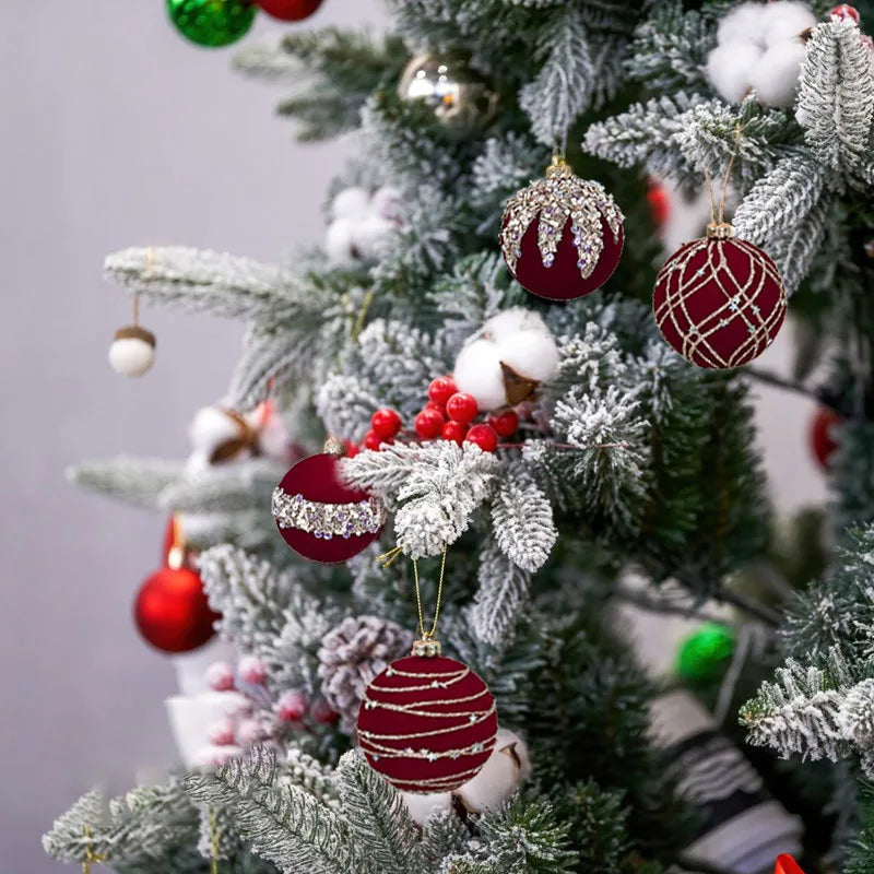 12pçs 6cm vinho tinto veludo bolas de natal 2025 conjunto de ornamento para festa de árvore decoração de esferas de férias de ano novo