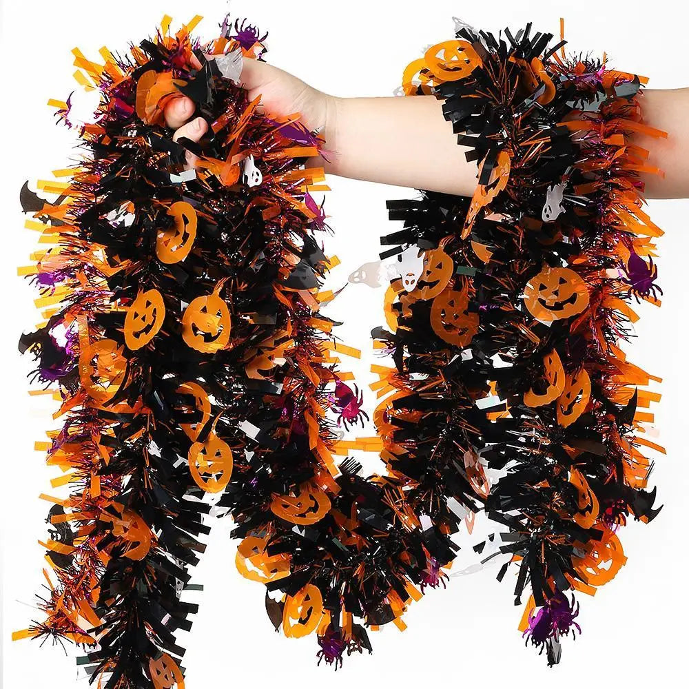 Conjunto de Guirlandas de Natal Laranja, Roxo e Preto com Morcegos, Aranhas e Abóboras para Decoração de Portas, Paredes, Lareiras e Casa