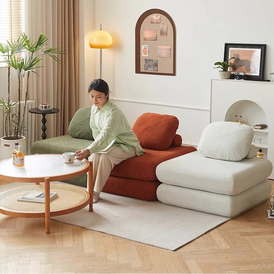 Sofá Individual de Tecido, Sofá-Cama Batata Doce, Tatami Dobrável de Tamanho Pequeno para Sala de Estar, Sofá Preguiçoso Bloco de Tofu
